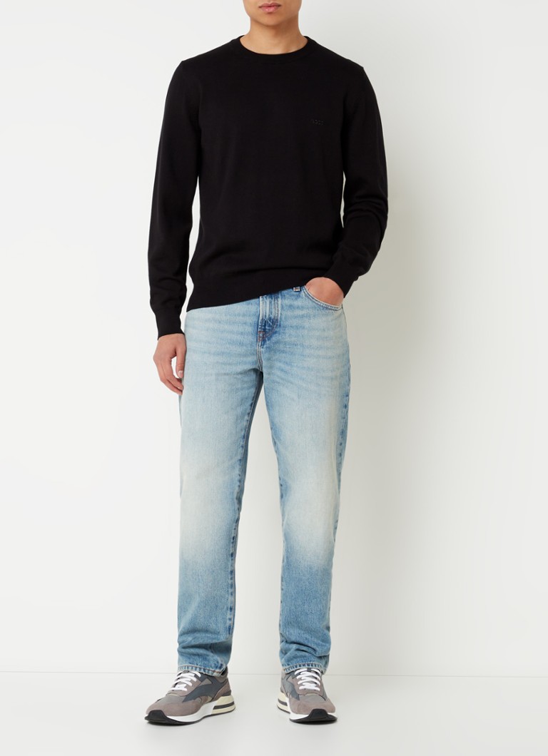 Pulover HUGO BOSS Pacas din tricot fin cu logo brodat