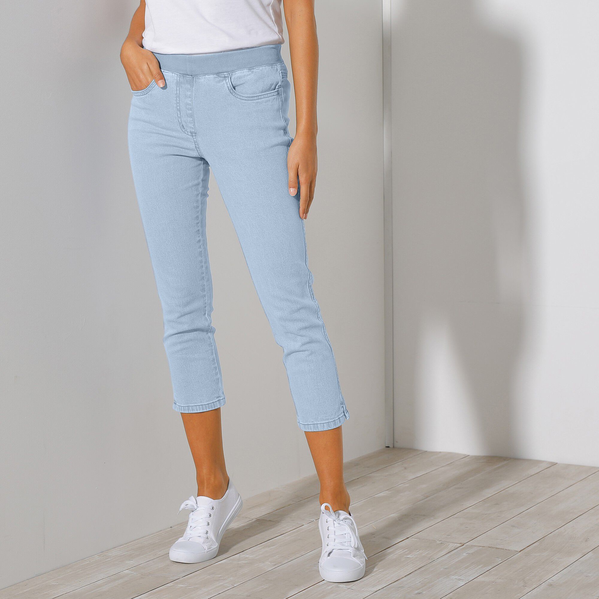 Pantacourt jean taille élastiquée
