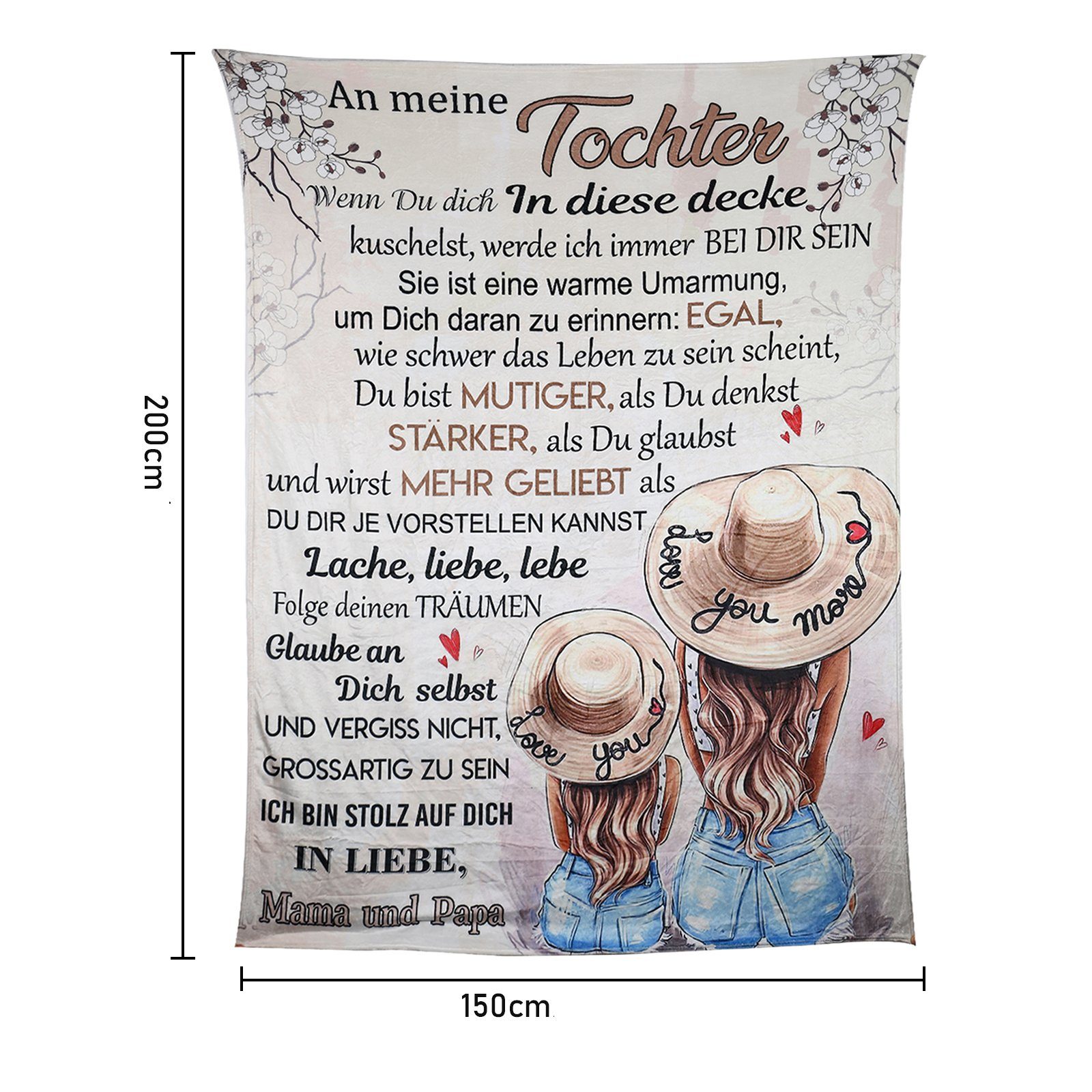 Einschlagdecke Personalisierte Kuscheldecke An unsere Tochter von Eltern( 150*200cm), TWSOUL