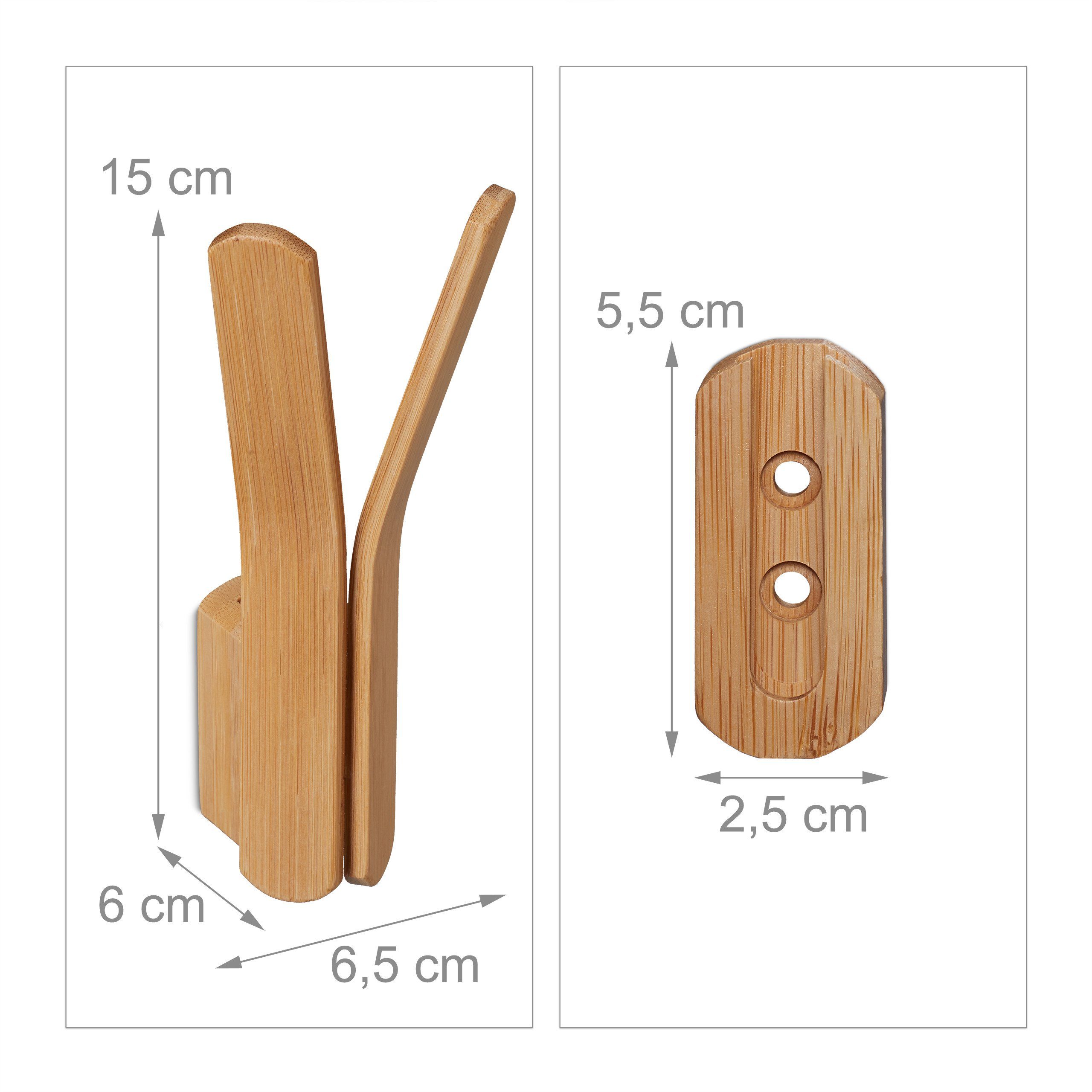 relaxdays Wandhaken 1 x Doppel-Wandhaken aus Bambus
