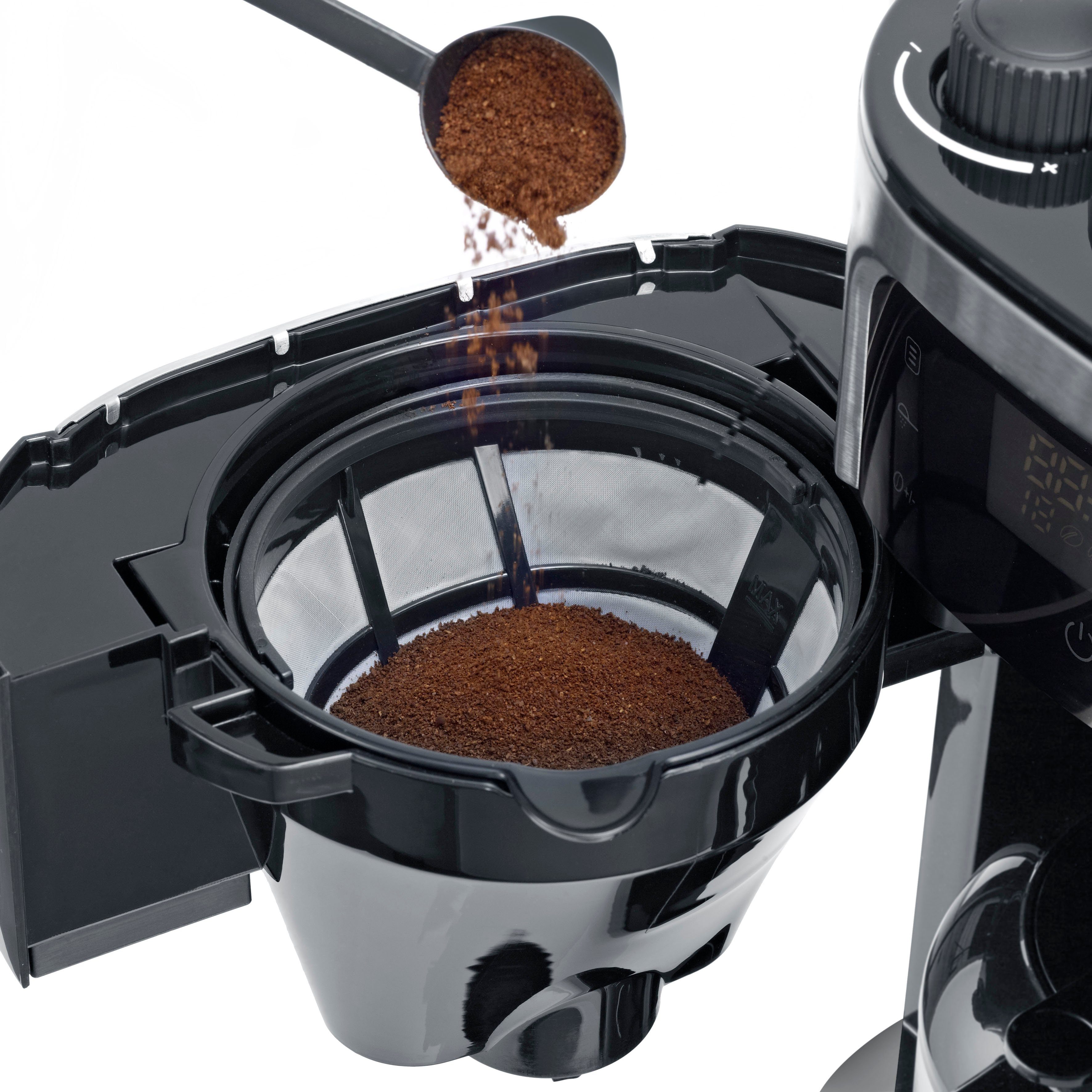 Severin Kaffeemaschine mit Mahlwerk KA 4814, 1l Kaffeekanne, Permanentfilter 1x4, mit Mahlwerk, Schwenkfilter, LED-Touch-Display, Timerfunktion