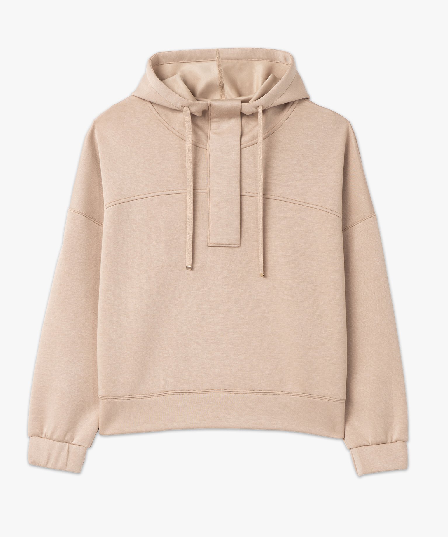Sweat à capuche oversize avec col zippé femme beige | GEMO