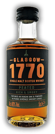 1770 Glasgow Single Malt Scotch Whisky Peated - Rich & Smoky 0,05 Liter 1770 Glasgow Single Malt Scotch Whisky Peated - Rich & Smoky 0,05 Liter  0,05	 Liter - Vol 46%