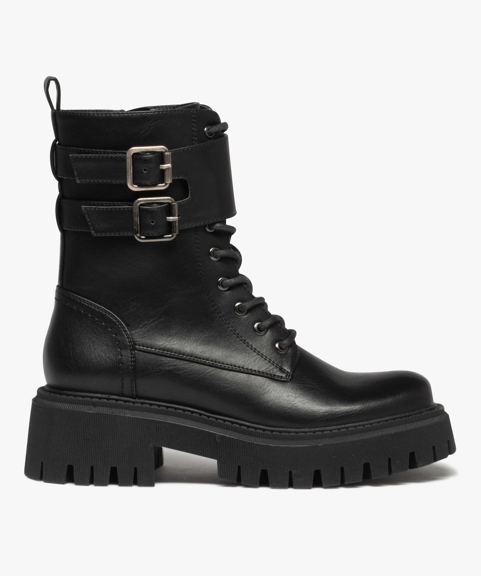 Boots rangers à épaisse semelle crantée femme noir | GEMO