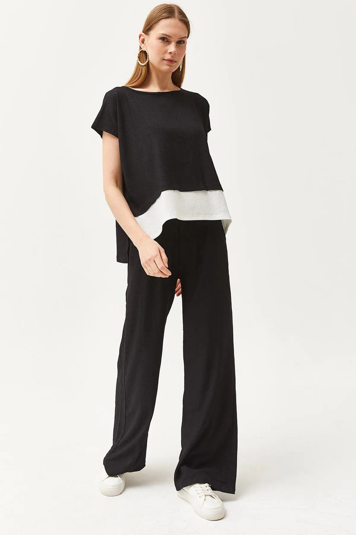 Olalook  Schwarzes Damen-Set aus Oberteil, Bluse und Hose, TKM-19000273
