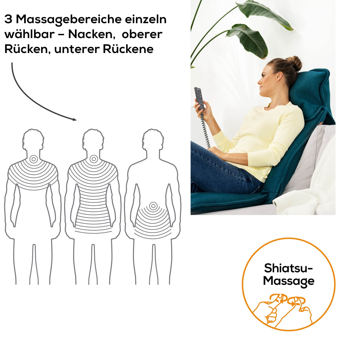 MG 330 Petrol Blue Shiatsu-Massagesitzauflage-Stylische Massagesitzauflage mit 3 Massagebereichen