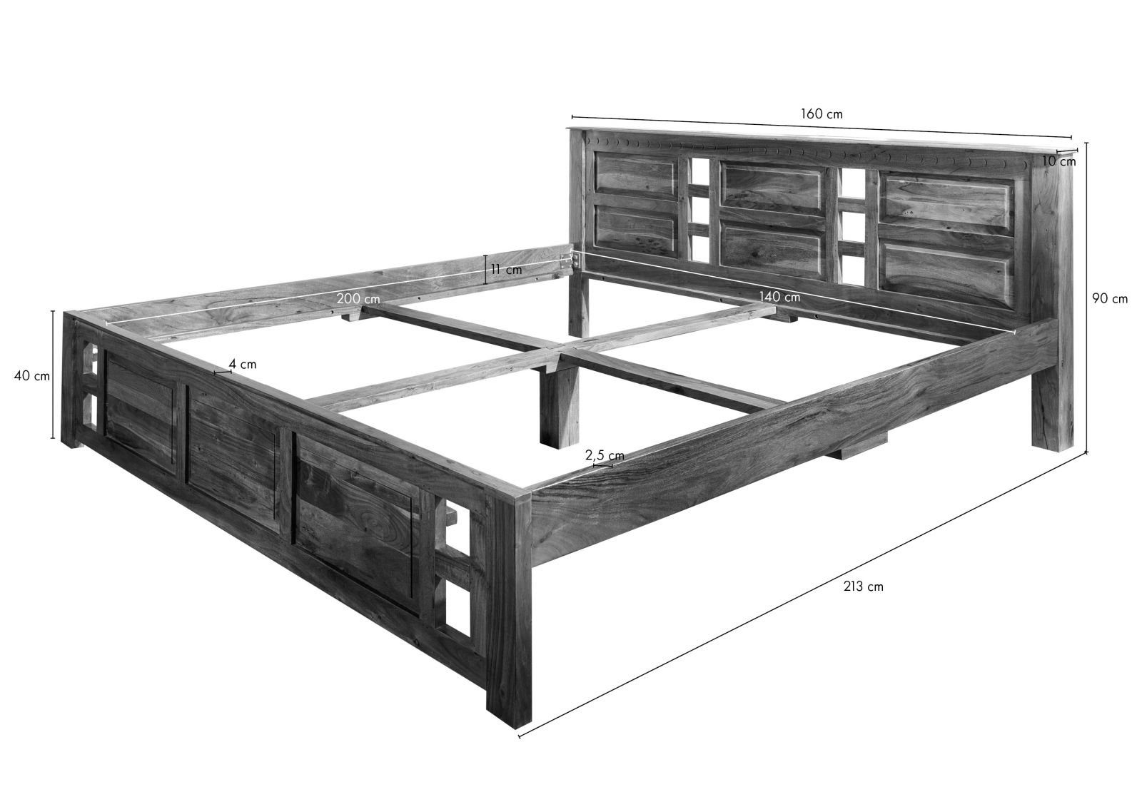 Massivmoebel24 Massivholzbett Bett Akazie 140x200x90 honig lackiert OXFORD #0251