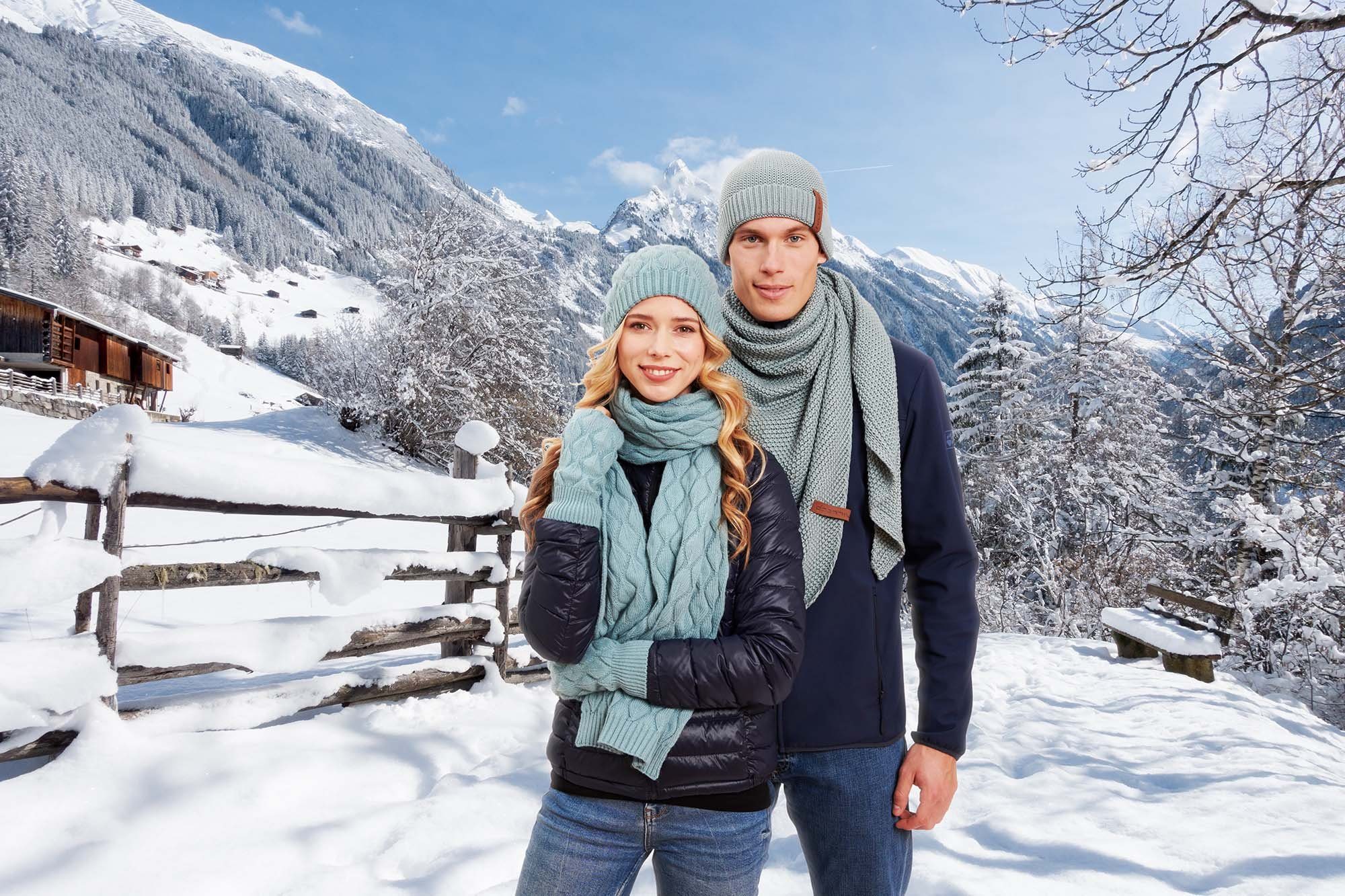 Hilltop Strickmütze Winterset für Damen aus Schal, Mütze und Handwärmer