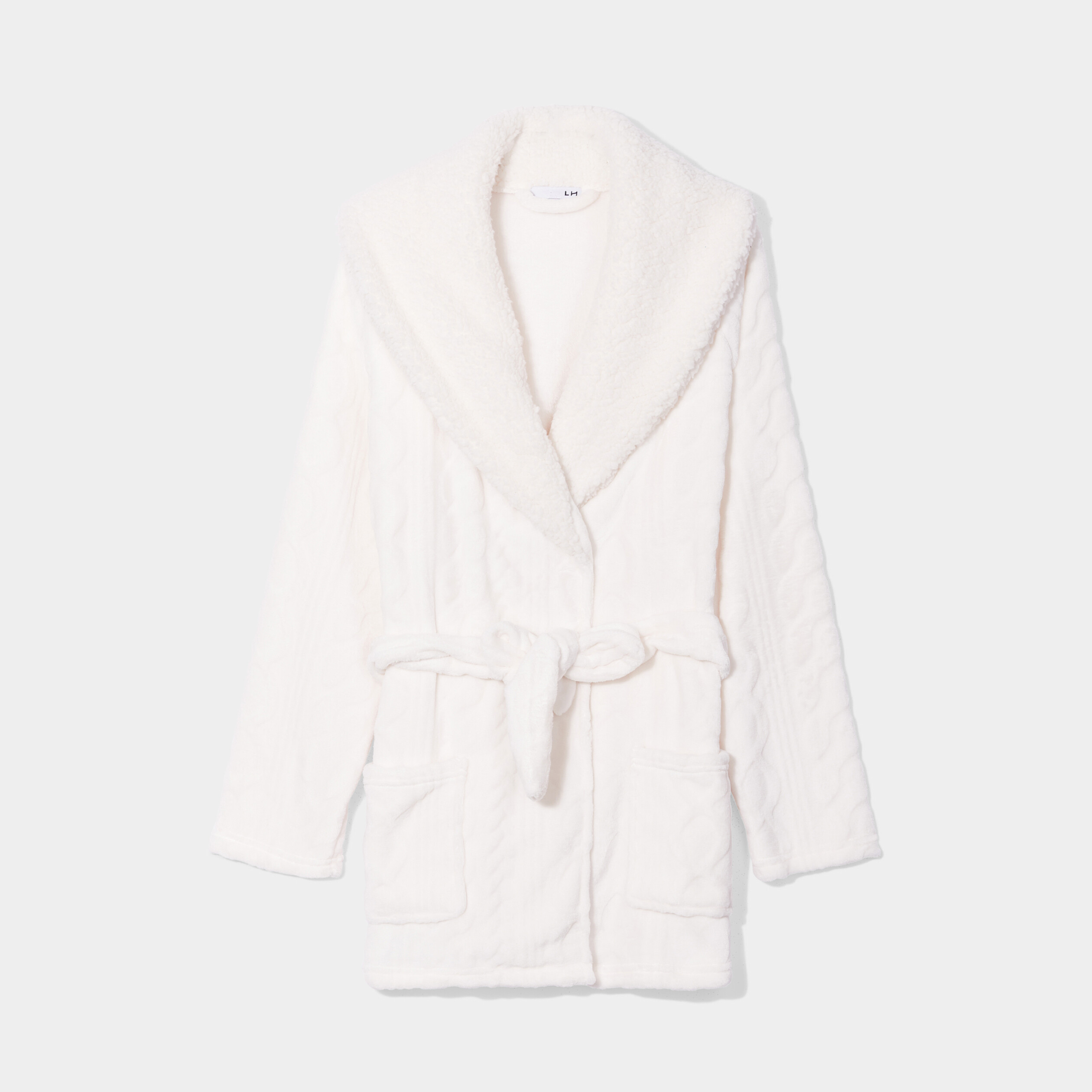 Peignoir pilou ceinturé blanc femme | La Halle