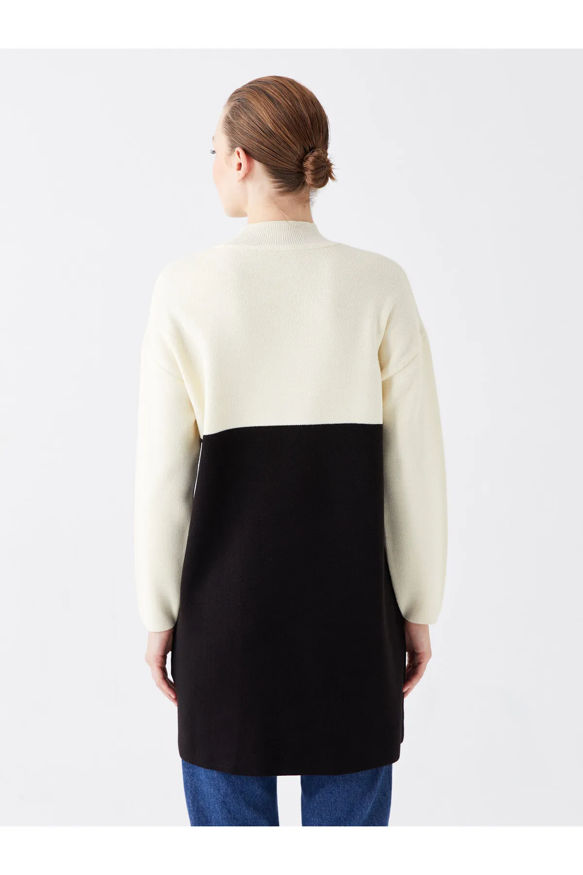 LC Waikiki  Langärmlige Oversize-Stricktunika mit halbem Rollkragen und Farbblockierung für Damen