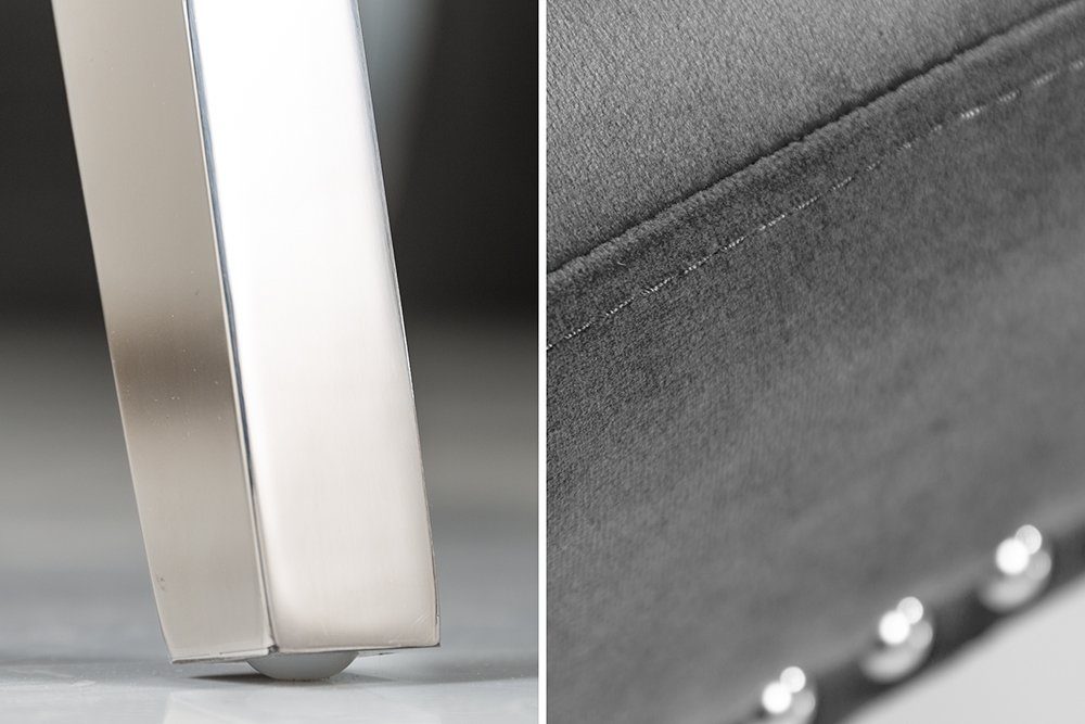 riess-ambiente Polsterstuhl CASTLE DELUXE grau / silber (Einzelartikel, 1 St), Esszimmer · Samt · Edelstahl · mit Löwenkopf-Griff · Barock Design