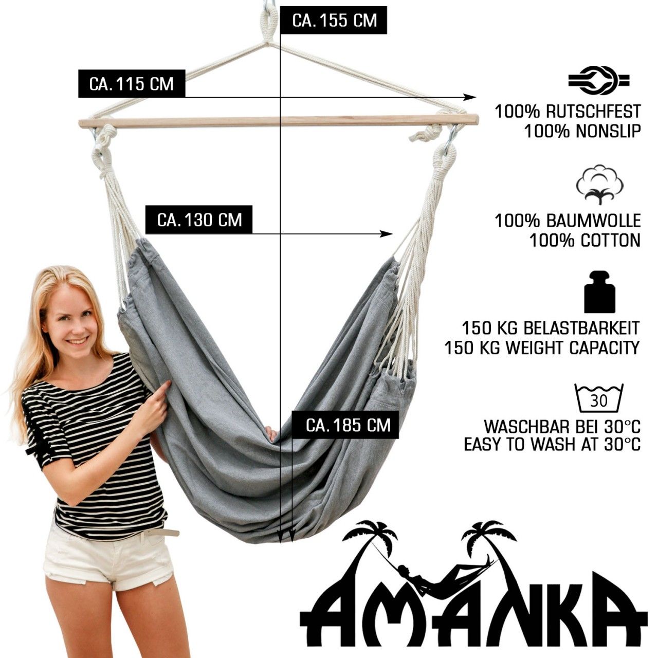 AMANKA 185 x 130 Sicherheits Hängestuhl