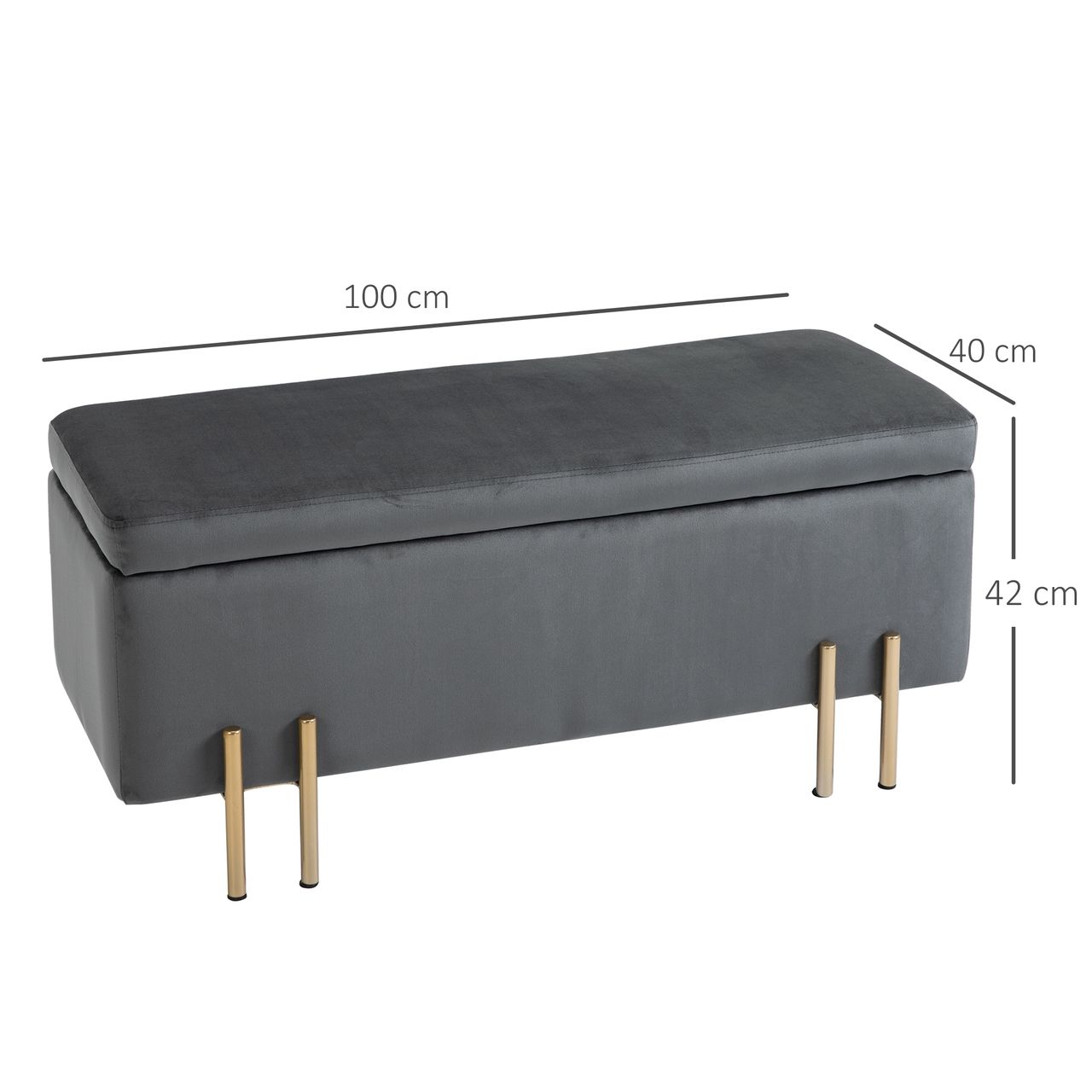 HOMCOM Sitzbank, Polsterbank mit Stauraum, Truhenbank, Stoff, Metall, Schaumstoff, Dunkelgrau, 100 x 40 x 42 cm