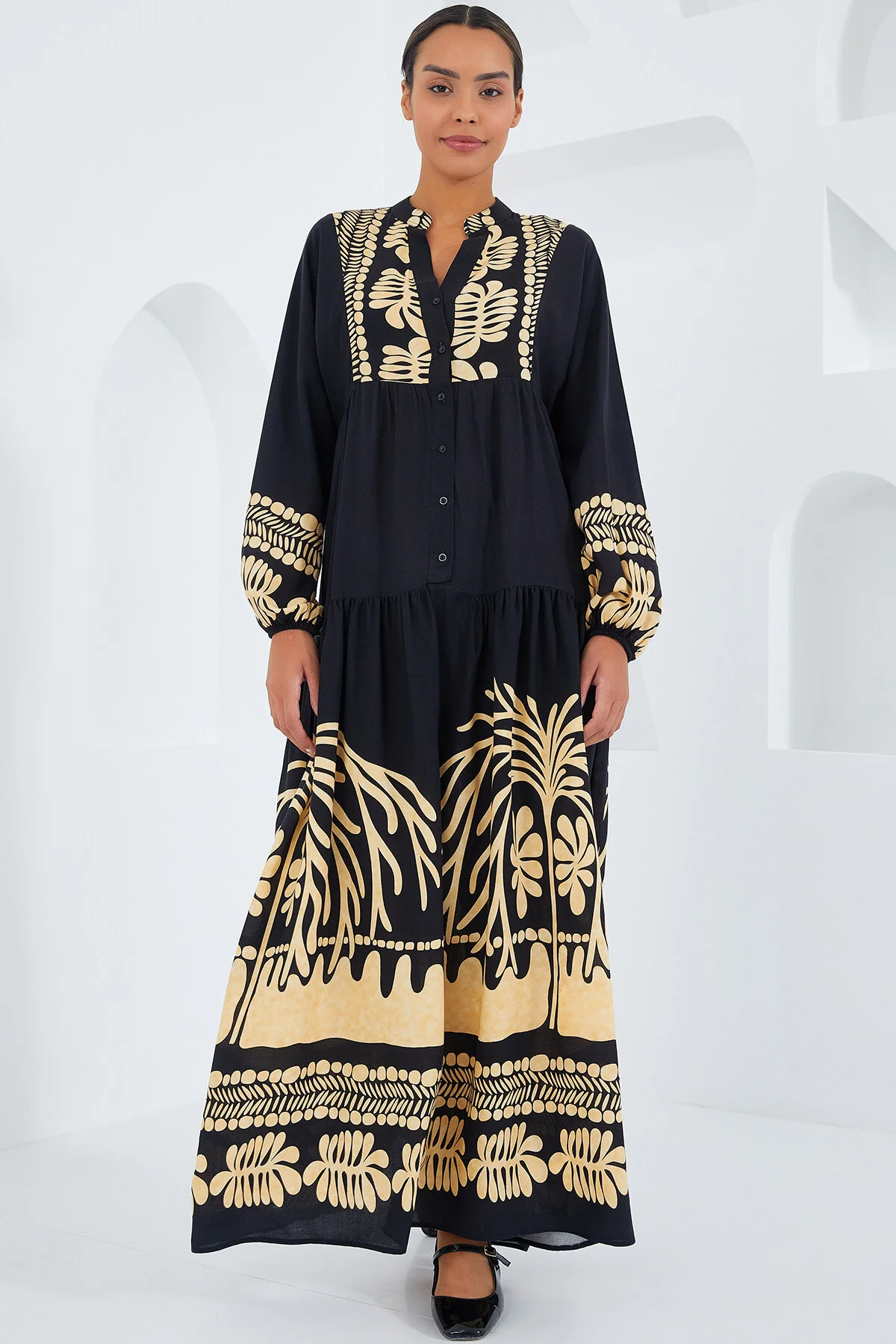 Bigdart  Schwarzes, senffarbenes Viskose-Hijab-Kleid für Damen 2423