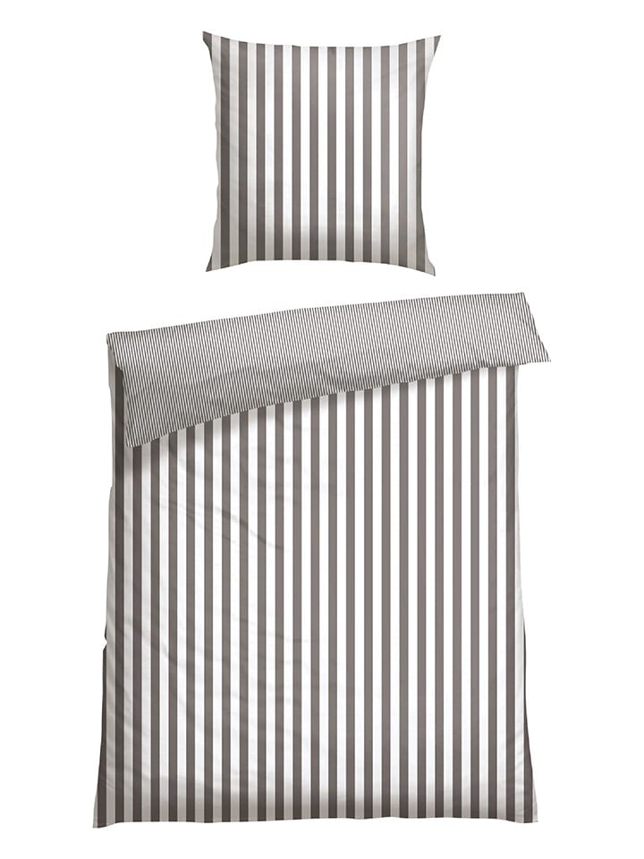 Schiesser Feinbiber-Bettwäsche-Set in Grau/ Weiß günstig kaufen 135x200 cm