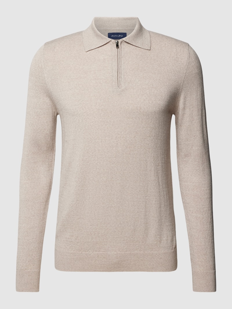 Strickpullover mit kurzem Reißverschluss in sand meliert