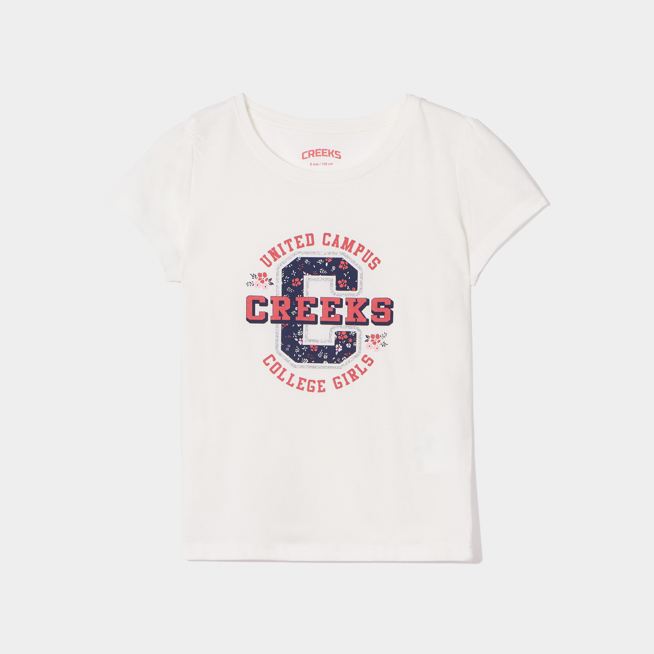 T-shirt manches courtes coton Creeks blanc fille | La Halle