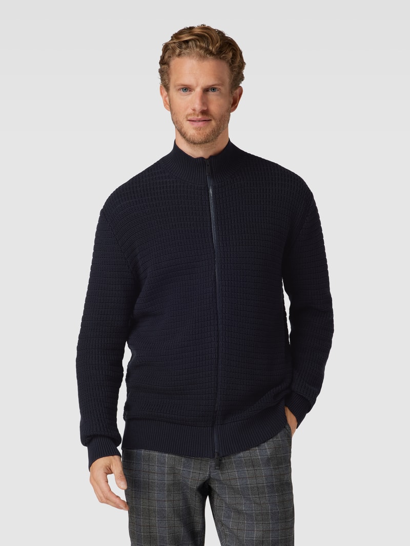 Strickpullover mit Stehkragen und Reißverschluss in marineblau
