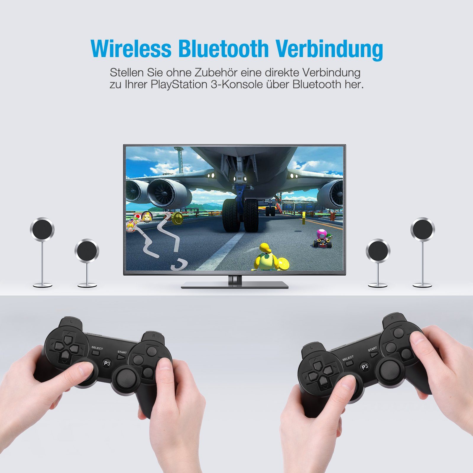 ombar 2 Stück Bluetooth Gamepad für PS3 PlayStation-Controller (2 St., Controller Wireless Bluetooth Double-Shock-Controller)