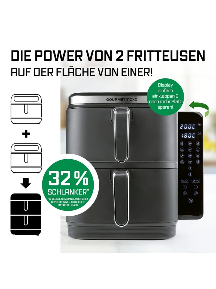Gourmetmaxx GOURMETmaxx FryUp Vertikale Doppelkammer-Heißluftfritteuse - 10 L - 2800 Watt günstig kaufen onesize