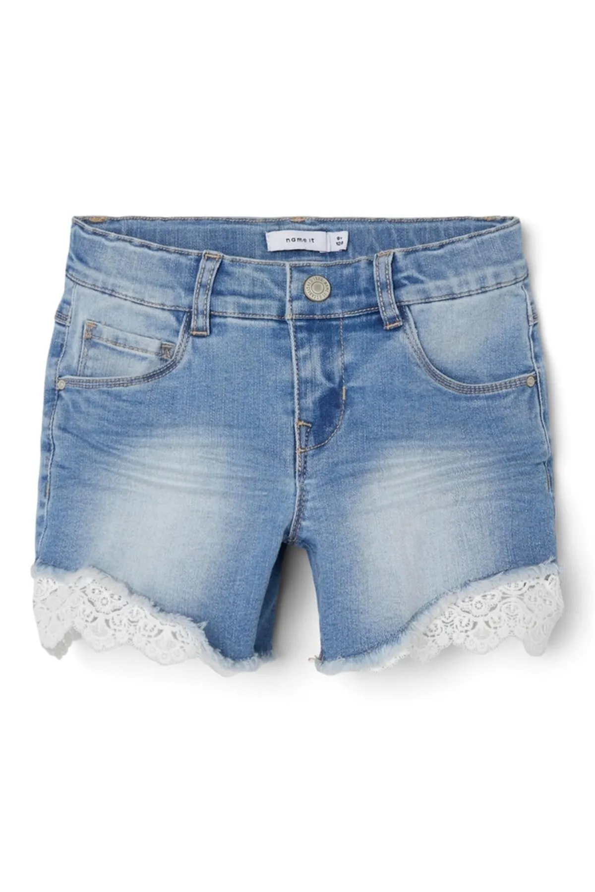 name ıt  Mädchen - Bequeme Jeansshorts mit Spitzendetail