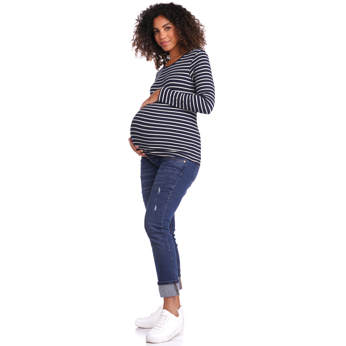 Damen Umstands-Langarmshirt im Ripp-Qualität