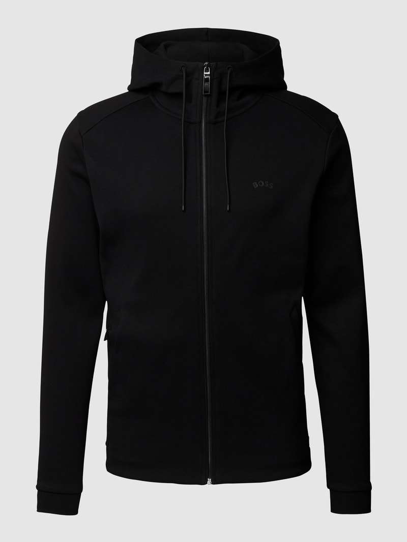 Sweatjacke mit Label-Print Modell 'Saggy Curved' in schwarz