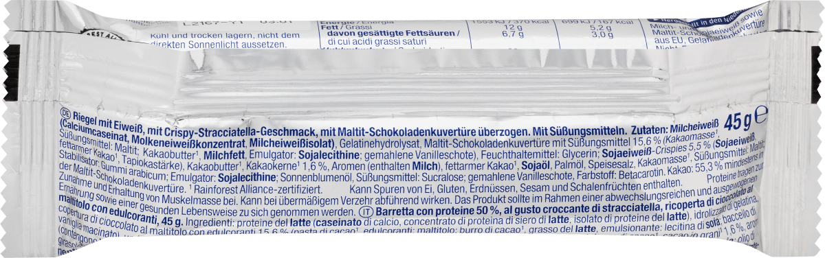Proteinriegel 50%, Crispy Stracciatella Geschmack, 45 g