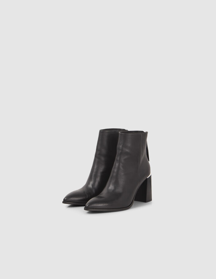 Boots noirs zippés cuir avec barrette métal Femme