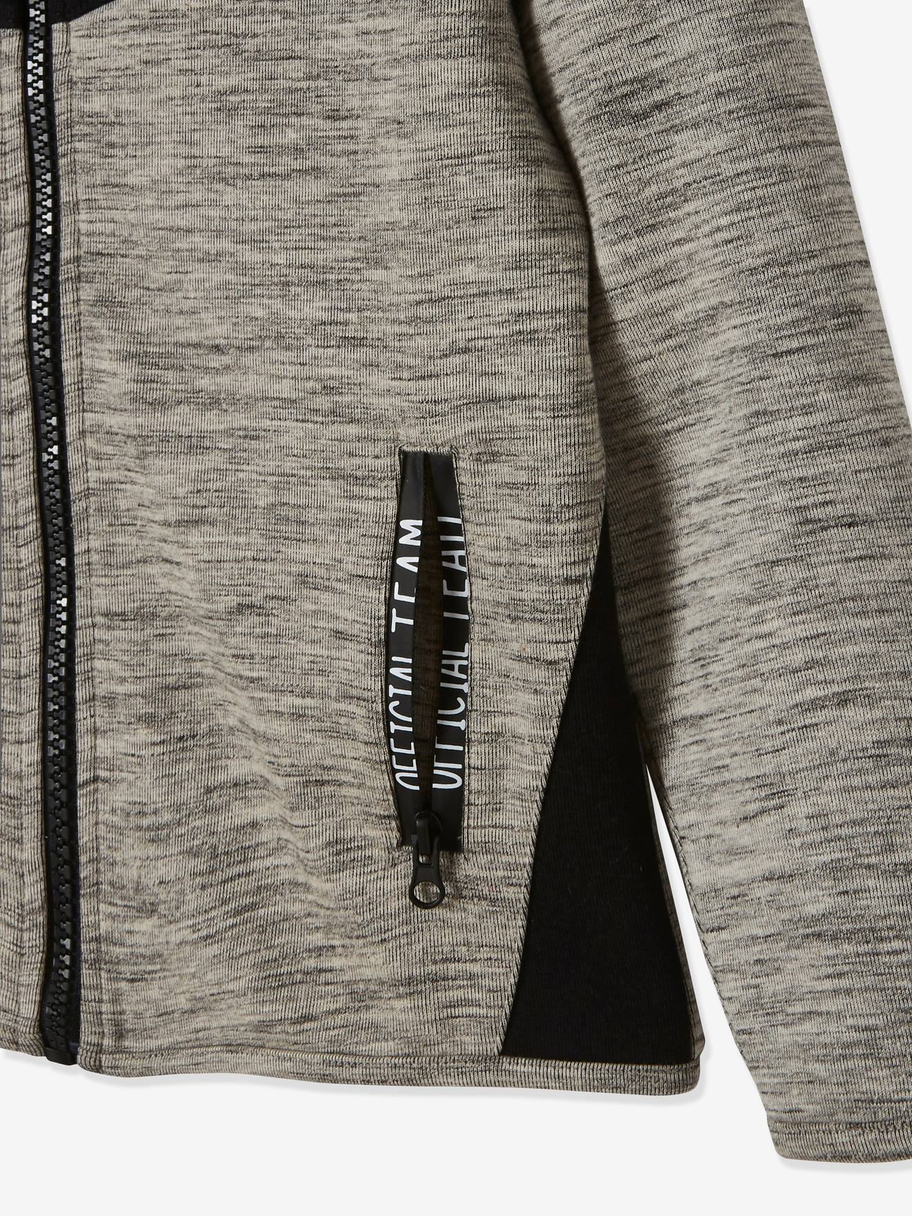 Sweat zippé sport garçon matière technique inscriptions graphiques bleu