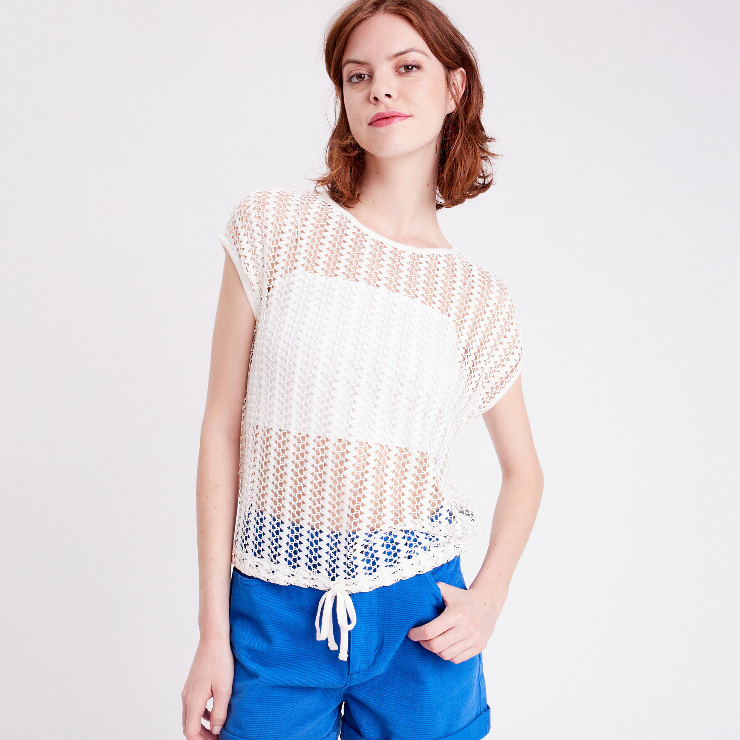 T-shirt macramé ajouré ecru femme | Cache Cache
