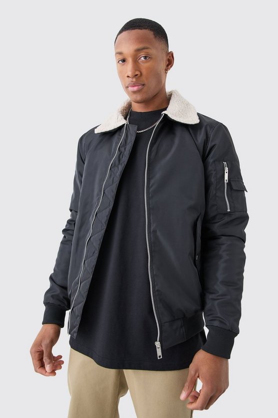 Nylon Fliegerjacke mit Borg-Kragen