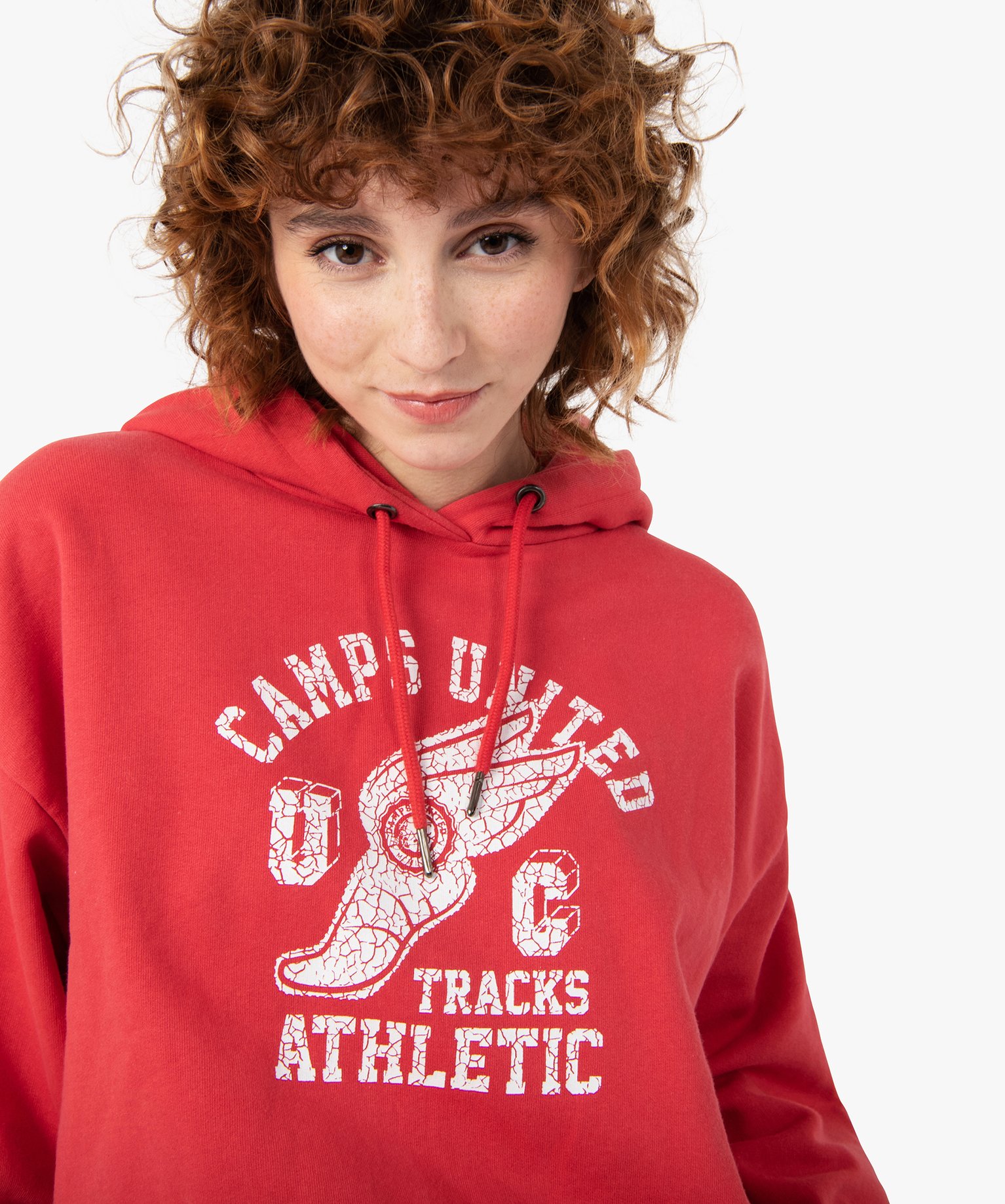 Sweat femme court à capuche – Camps United rouge | GEMO