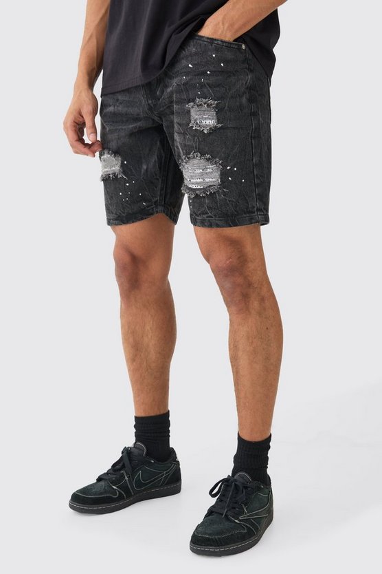 Lockere zerrissene Jeansshorts in Knitteroptik