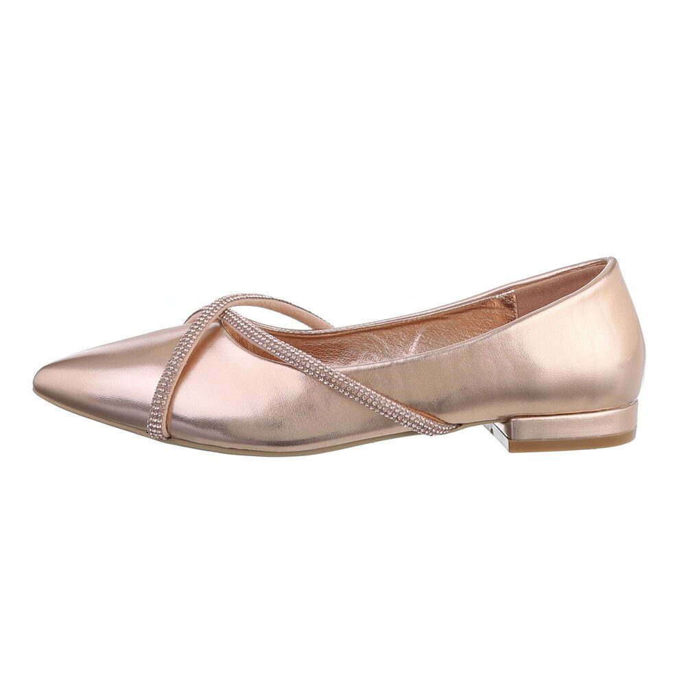 Ital-Design Damen Schlupfschuhe Party & Clubwear Ballerina Blockabsatz Klassische Ballerinas in Roségold