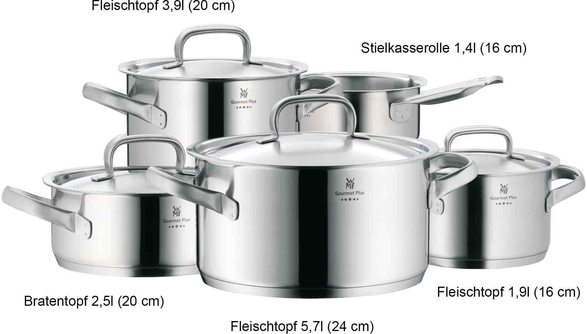 WMF Topf-Set Gourmet Plus, Cromargan® Edelstahl Rostfrei 18/10 (Set, 5-tlg), induktionsgeeignet