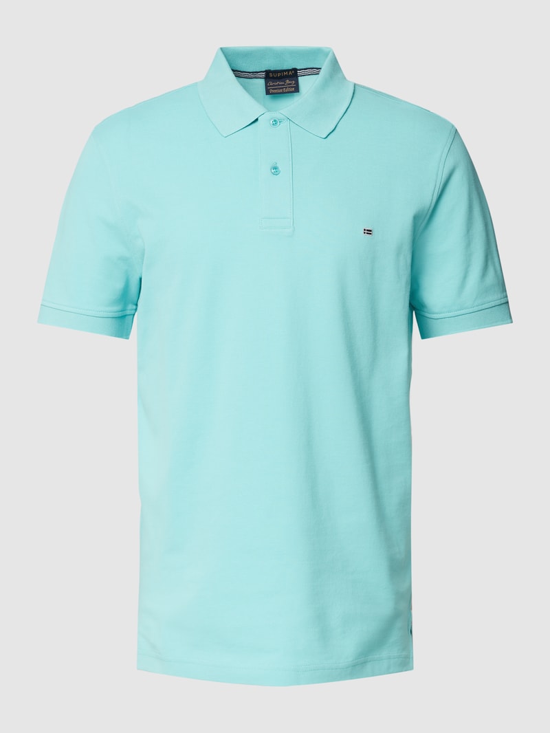 Poloshirt mit Label-Stitching in helltürkis