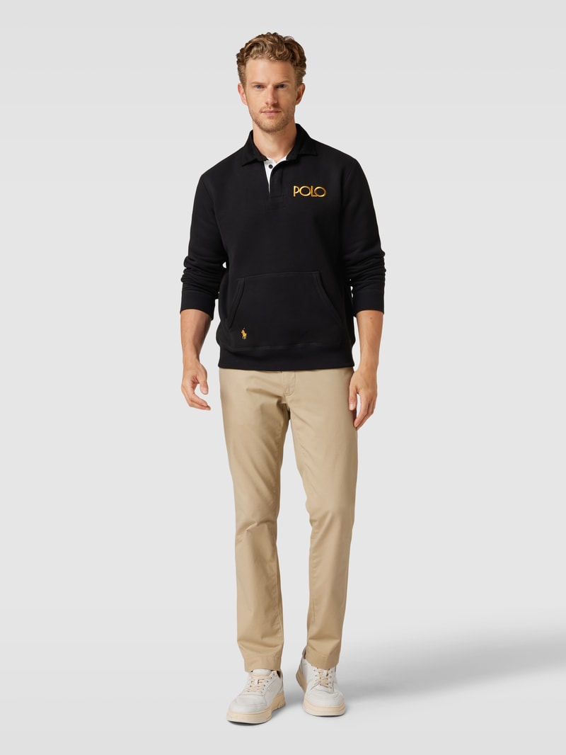 Sweatshirt mit Polokragen und Logo-Stitching in schwarz