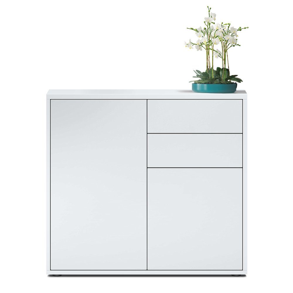 Vladon Kommode Ben (Kommode, mit 2 Türen und 2 Schubladen), Weiß matt/Weiß matt (79 x 74 x 36 cm)