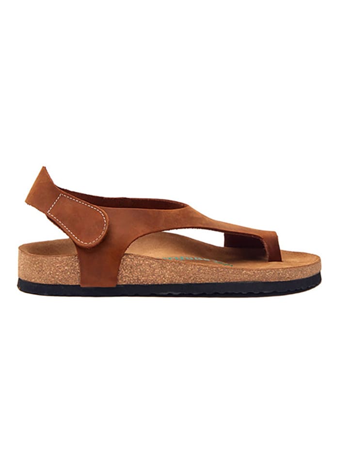 Comfortfusse Leder-Zehensandalen in Braun günstig kaufen