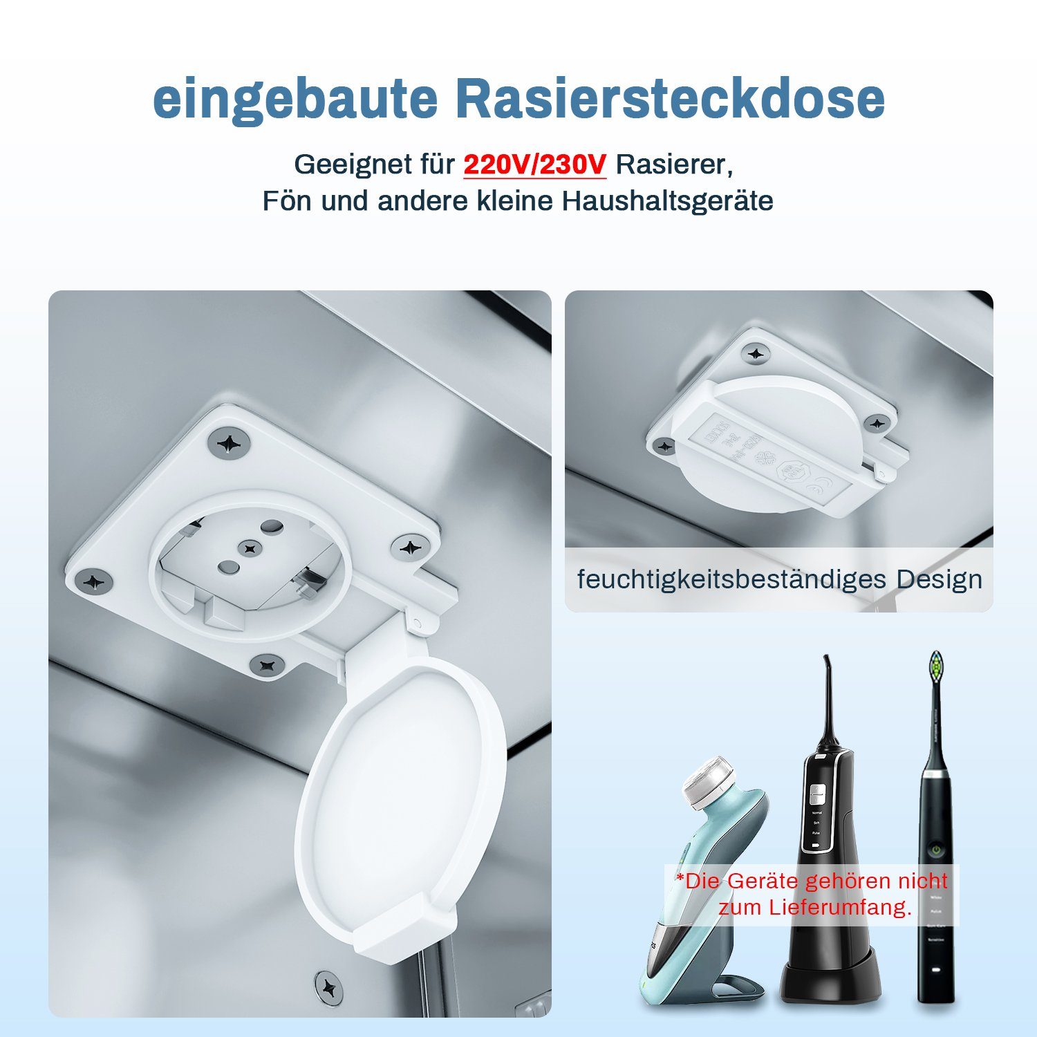 SONNI Badezimmerspiegelschrank Spiegelschrank 2-türig Bad LED Beleuchtung Badspiegel 70cm Breite Steckdose, Badschrank, Badezimmerspiegelschrank