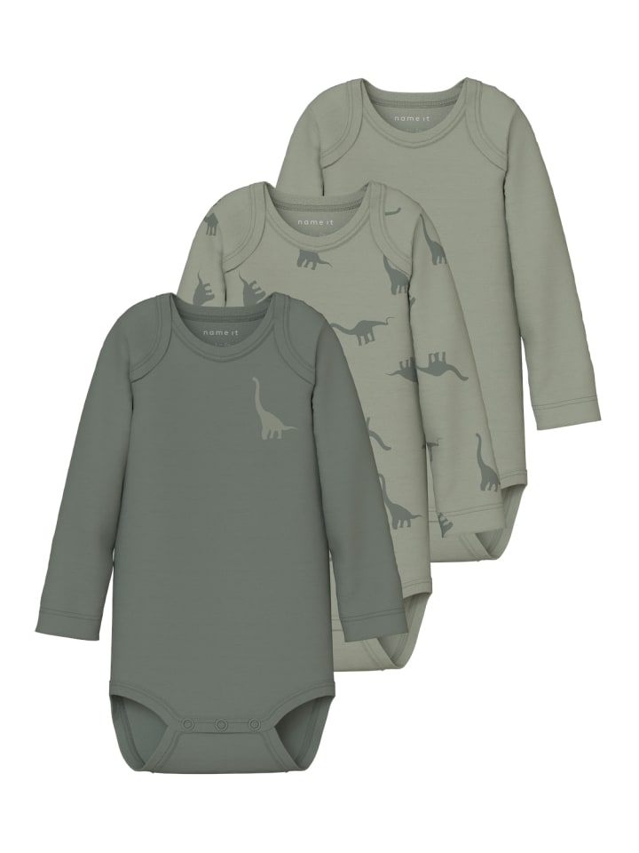 name it Baby Body langarm 3er Pack NBMBODY DINO in agave green günstig kaufen