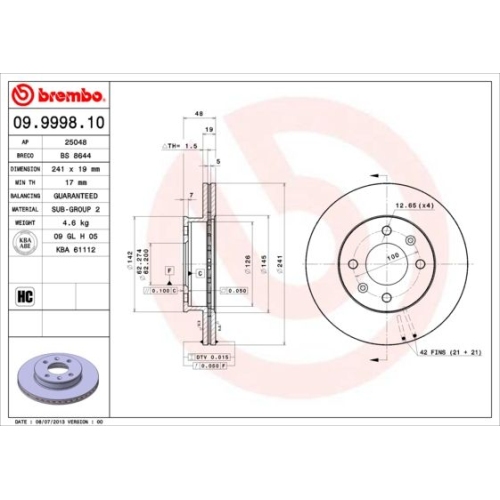 09.9998.10 BREMSSCHEIBE BREMBO VA  VP2 - ATU