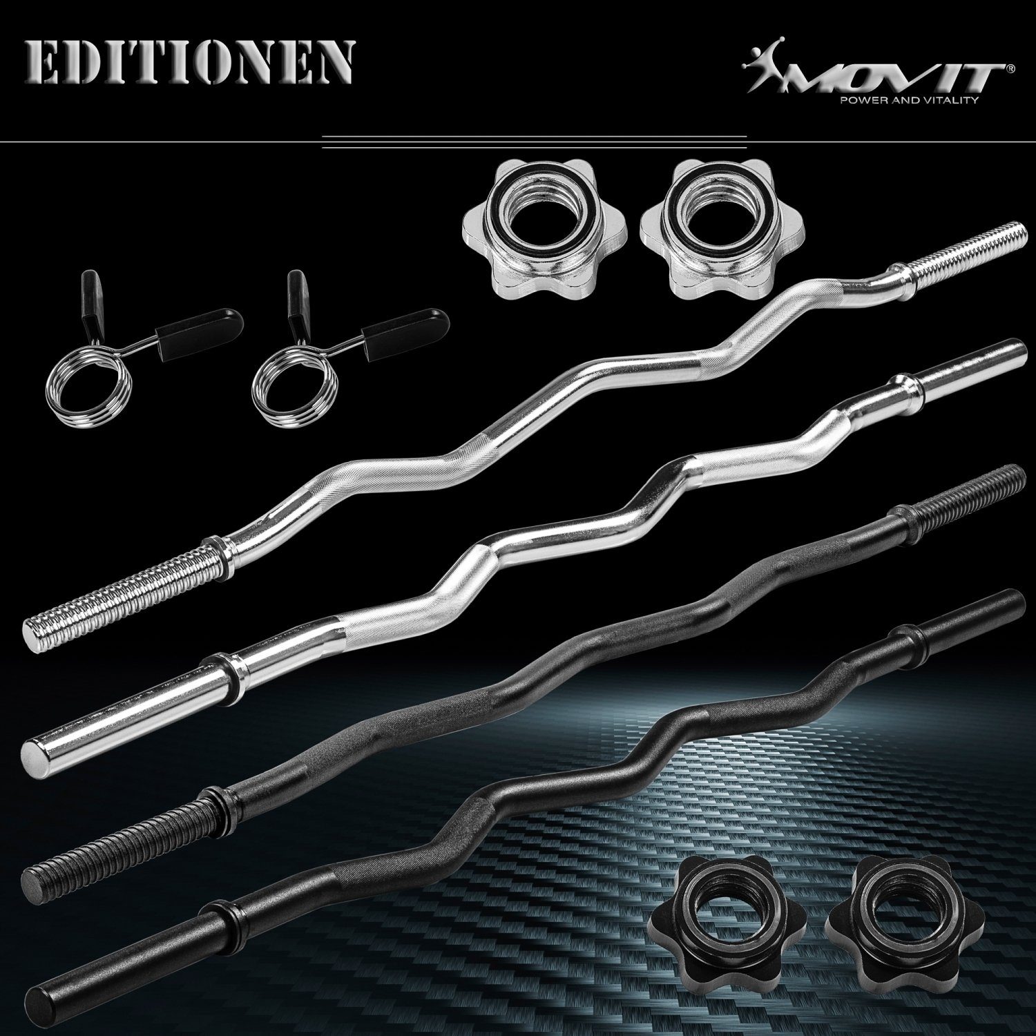 MOVIT Curlstange Profi SZ Curlstange, 30mm Hantelstange, Stahl, (SZ Stange), Auswahl: 120cm (7kg) o. 130cm (8kg), Farben in Schwarz oder Chrom
