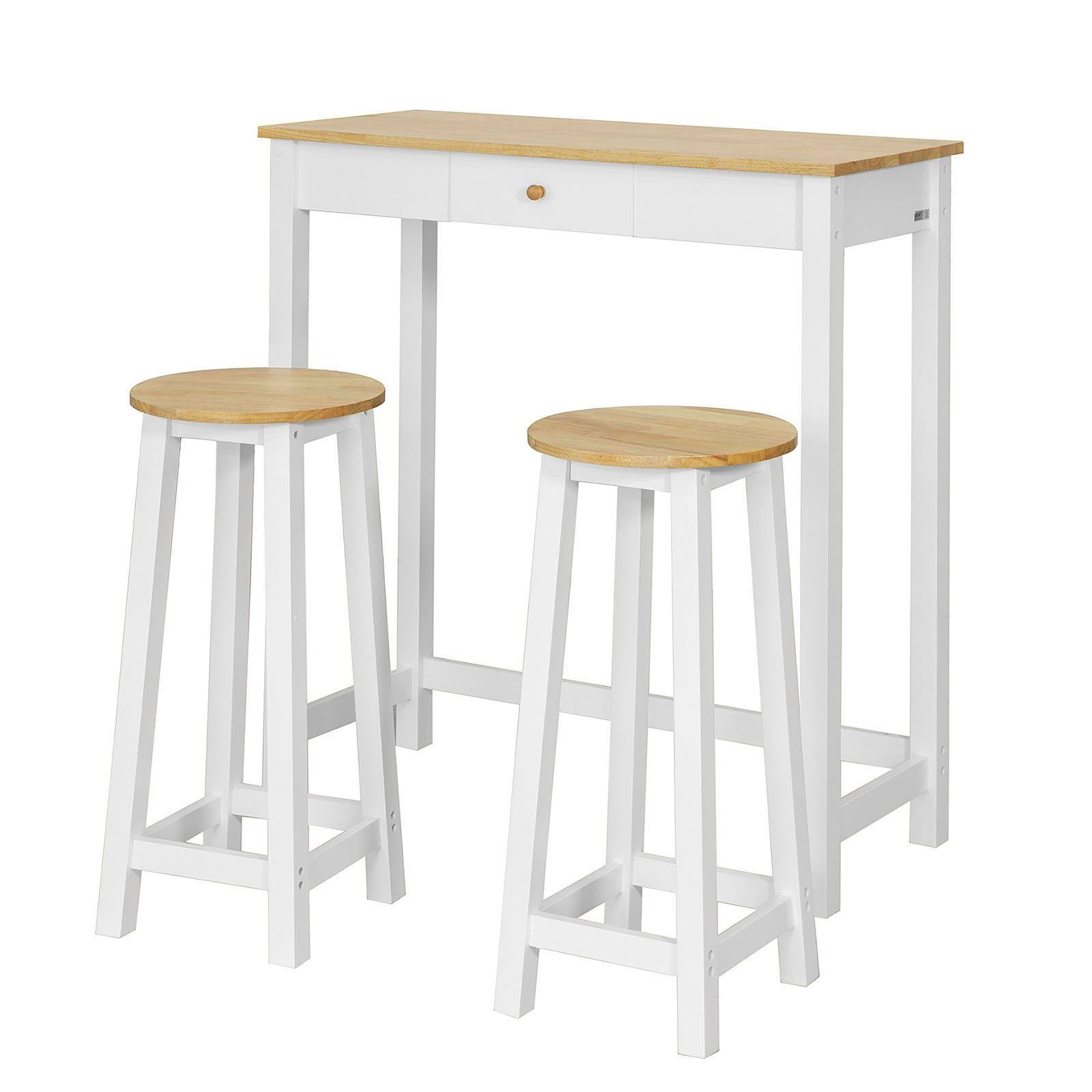 SoBuy Bartisch FWT50, 3-teilig Stehtisch mit 3 Haken Bistrotisch mit 2 Hockern