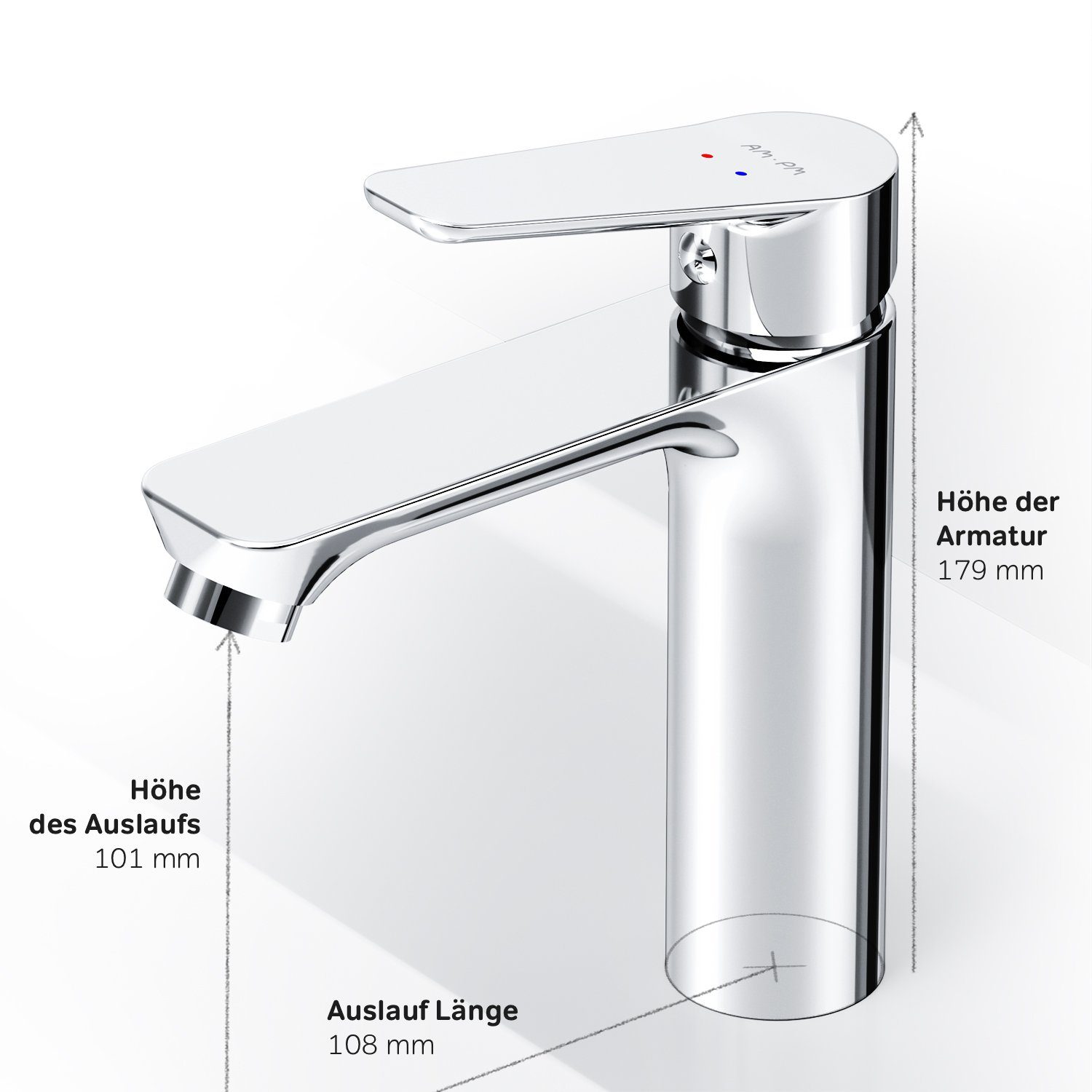 AM.PM Waschtischarmatur Waschbeckenarmatur Wasserhahn Bad Badarmatur Mischbatterie Waschbecken (in 2 Auslaufhöhen/ mit/ohne Klick-Ablaufgarnitur, 1-St., Mischbatterie) geräuscharme keramische Kartusche, Badezimmer Badarmatur