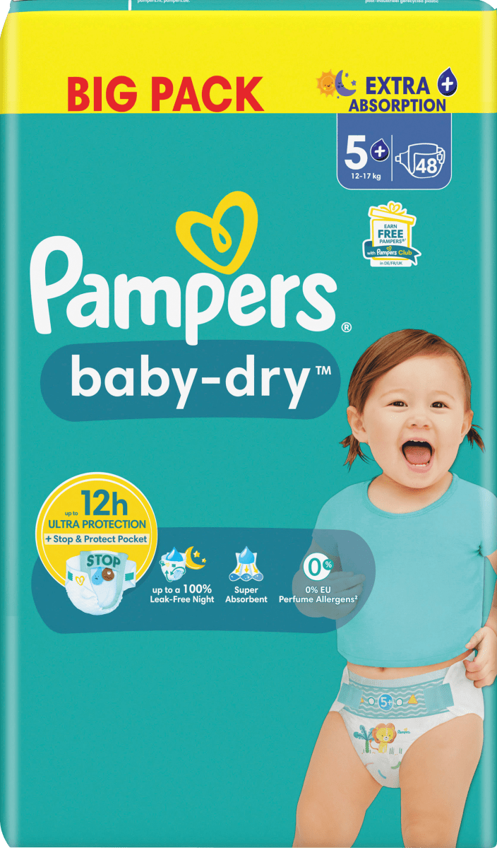 Windeln Baby Dry Gr.5+ Junior Plus (12-17kg), Big Pack, 48 St