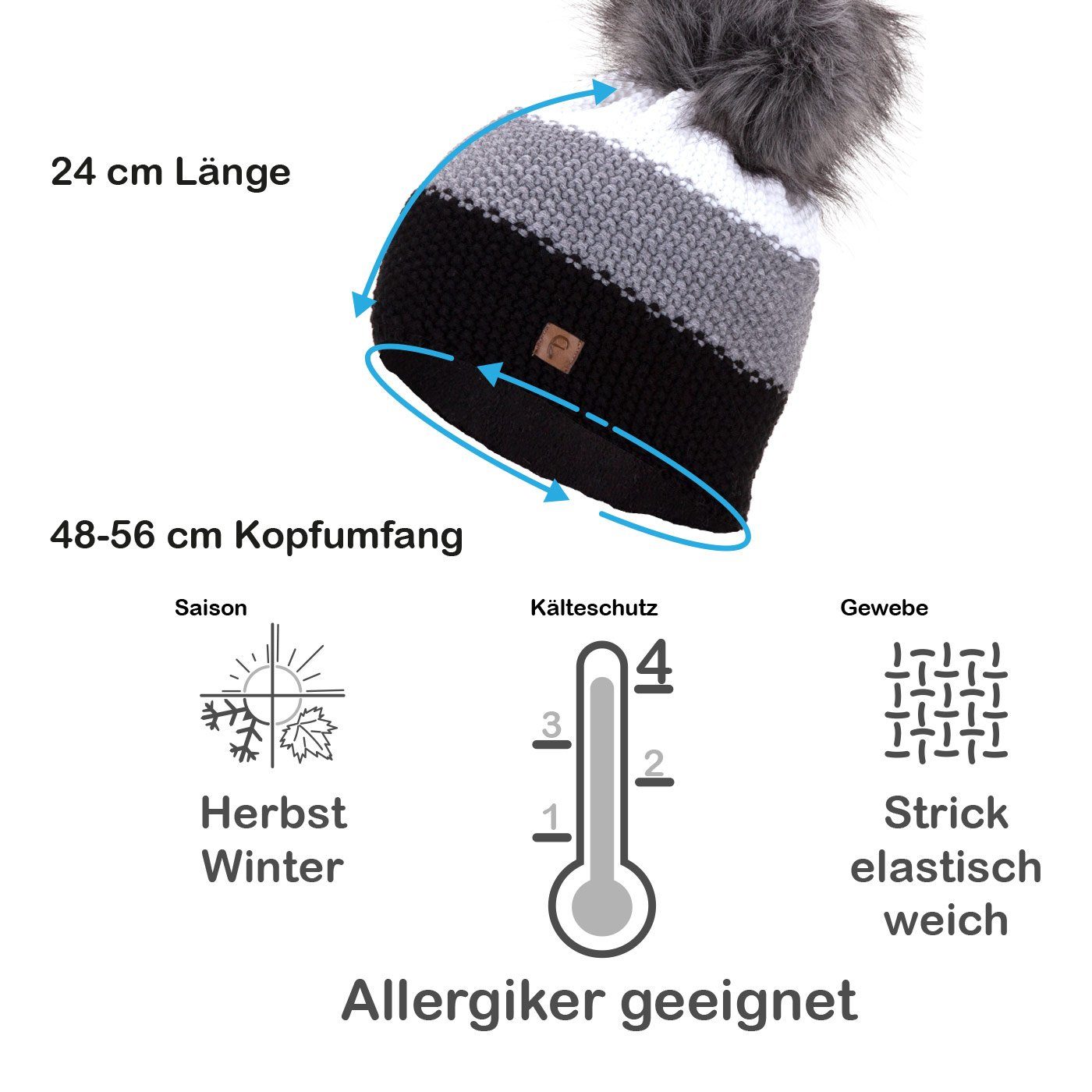 Faera Bommelmütze Wintermütze Damen Herren Mütze Beanie Haube Winter Strickmütze