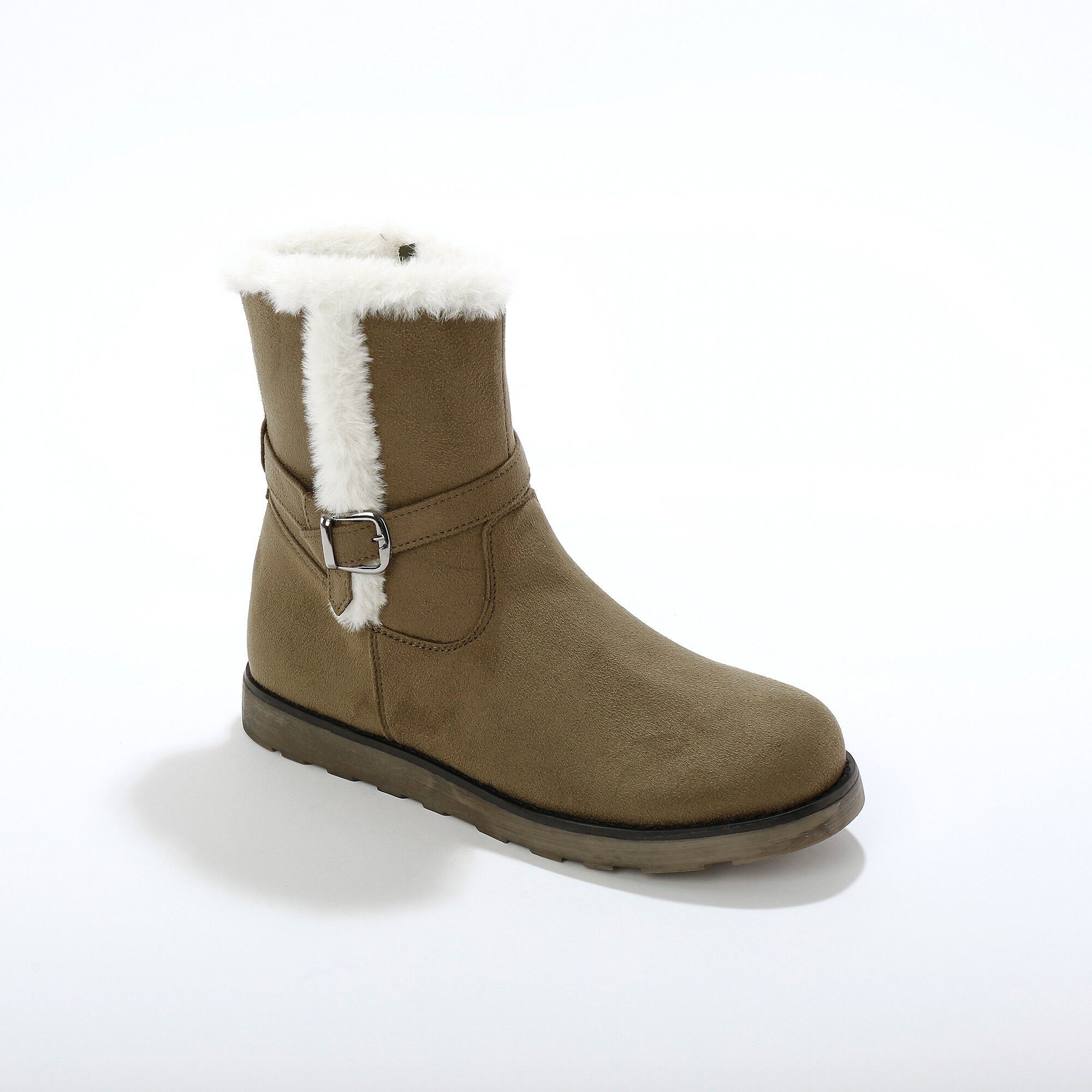 Bottines fourrées zippées à col fausse fourrure et boucle