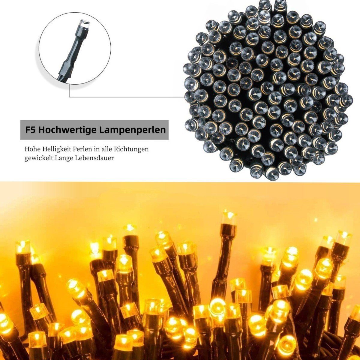 Elegear LED-Lichterkette 40M 300 LEDs Lichterkette für Weihanchtsbaum, 300-flammig, Weihnachtsdeko mit Batterie, Timer, 8 Modi